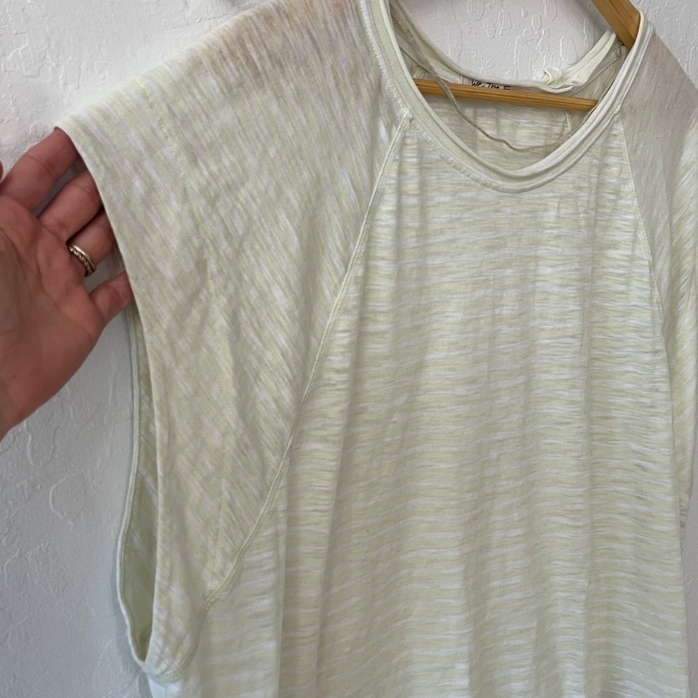 We the Free Free People Halo Cap Sleeve T-Shirt Stripe Neon Lime Combo - Picture 6 of 15